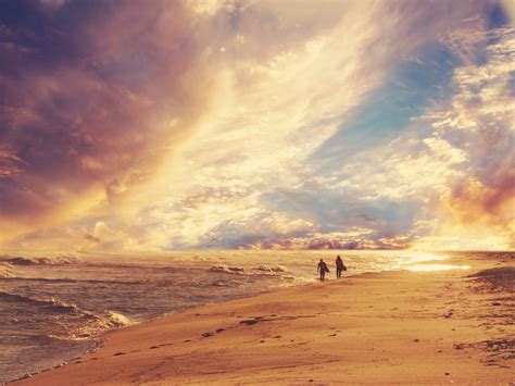 Wallpaper Sunlight Landscape People Sunset Sea Shore Sand Sky