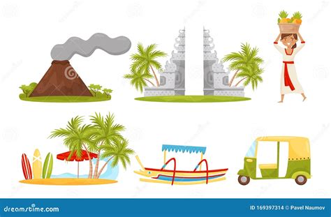 Bali Symbols Vector Set Famous And Favorite Tourist Destination Stock