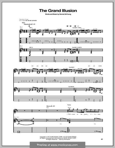 The Grand Illusion Styx By D Deyoung Sheet Music On Musicaneo