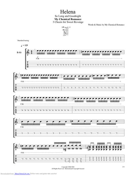 Helena My Chemical Romance Guitar Chord Chart Guitar