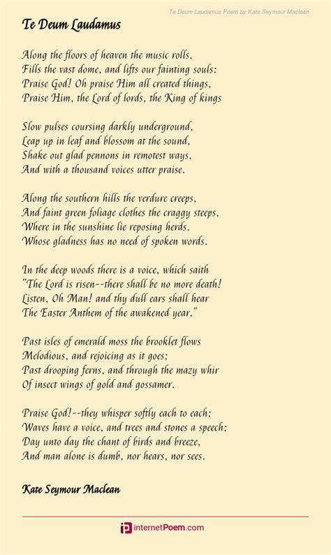 Te Deum Laudamus Poem By Kate Seymour Maclean