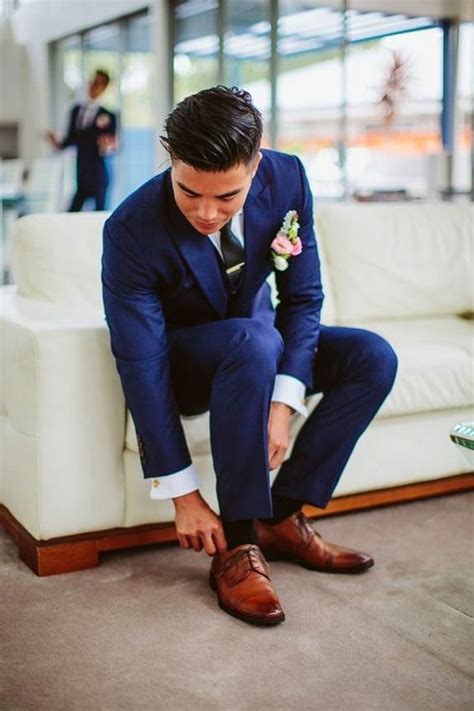 Groom Fashion Inspiration 45 Groom Suit Ideas Blue Tuxedo Wedding Blue Suit Brown Shoes