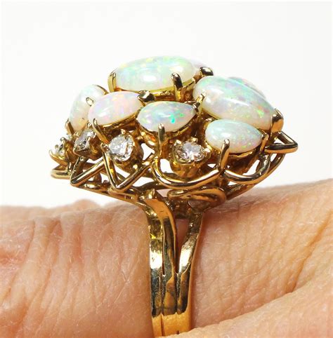 Vintage Opal Ring 14k Yellow Gold Australian Opal Ring Genuine Etsy