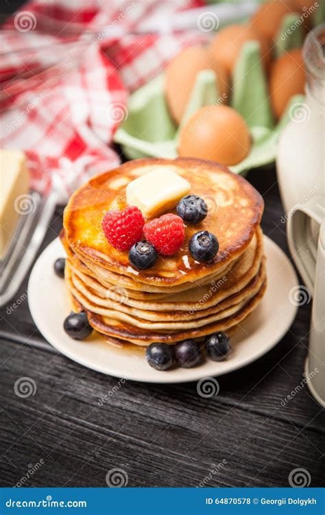 High Pile Of Delicious Pancakes Stock Photo Image Of Gourmet