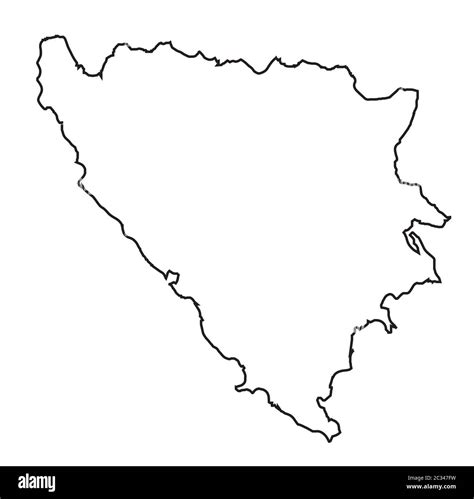 Isolated Outline Map Of Bosnia And Herzegovina Over A White Background