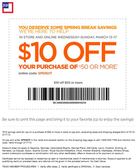 10 Off 50 At Jcp Or Online Via Promo Code SPENDIT Coupon Via The