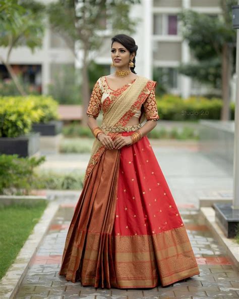 10 Wedding Day Pattu Half Saree Designs For South Indian Brides Half Saree Designs Half Saree