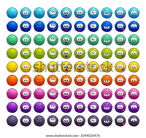 Cartoon Colorful Fluffy Balls Characters Vector Furry Emoji Stickers