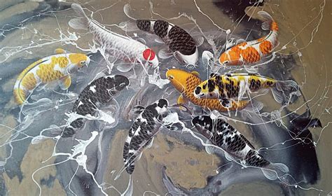 9 Koi Fish Painting Feng Shui With Modern Minimalist Nuances Etsy