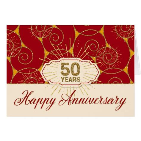 Employee Anniversary 50 Years Red Swirls Card Zazzle