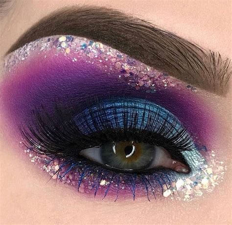 Blue And Purple Glitter Makeup Festival Makeup Rhinestones Makeup