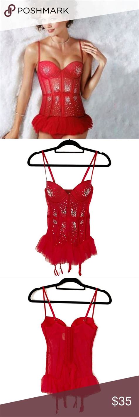 Nwt Victorias Secret Red Rhinestone Corset 34c Nwt In 2020 Red