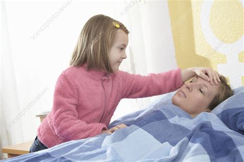 Girl Feeling Sick Mothers Forehead Stock Image F0078816 Science