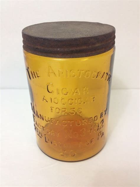 Vintage Amber Glass Cigar Tobacco Jar The Aristocratic Made By Factory