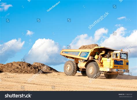 Heavy Dump Truck Unloads Soil On Stock Photo 113823157 Shutterstock