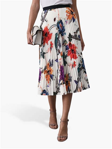 Reiss Mya Bold Floral Print Pleated Skirt Whitemulti At John Lewis And Partners