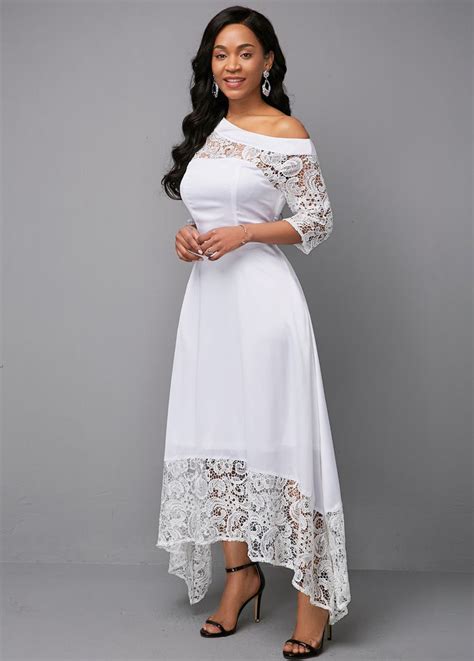 Lace Panel White Three Quarter Sleeve Dress Usd 41 23 In 2020 Three Quarter