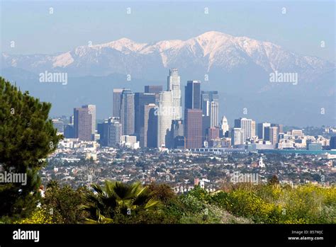 View Of Downtown Los Angeles Looking Towards San Bernardino Mountains