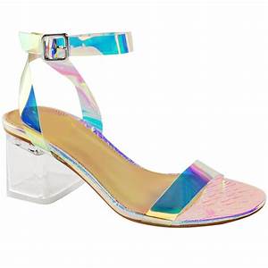 Womens Low Block Heel Glass Perspex Party Sandals Strappy Barely