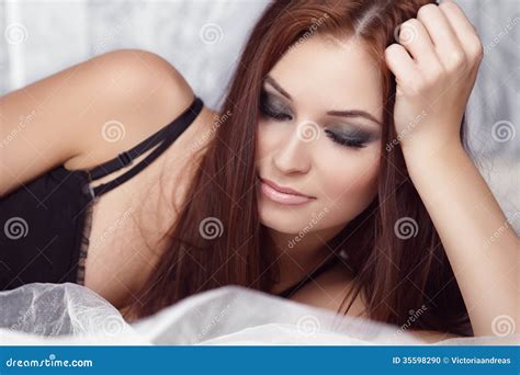 Eyes Makeup Fashion Portrait Of Beautiful Brunette Woman Resting On