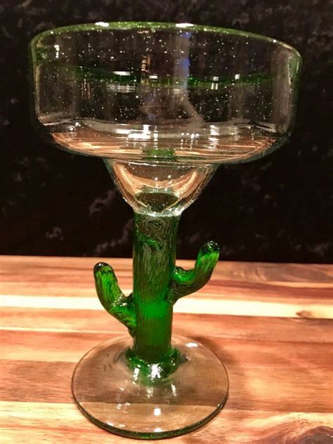 Vintage Hand Blown Cactus Margarita Glass Etsy Hand Blown Vintage Green Glass Glass