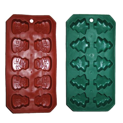 Set Of 2 Flexible Christmas Themed Ice Cube Trays Christmas Tree And