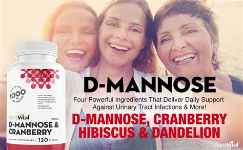 Plantvital D Mannose Capsules 1000mg Cranberry Pills For Womens Uti