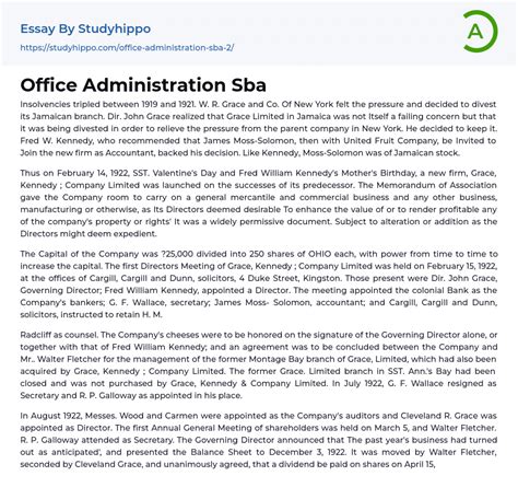 Office Administration Sba Essay Example