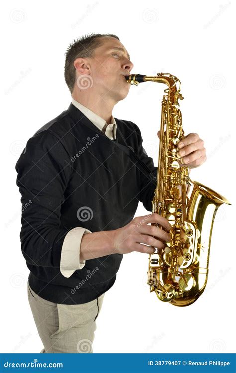 Young Man Playing The Saxophone Stock Image Image Of Instrument