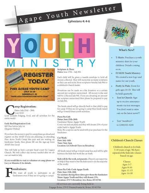 Youth Newsletter Agape Christian Worship Center