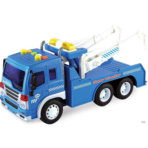 Memtes Friction Powered Wrecker Tow Truck Toy With Lights And Sound For