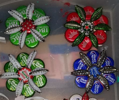 Beer Cap Christmas Ornaments In 2020 Bottle Cap Crafts Beer Caps