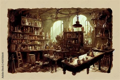 Alchemist Workshop Digital Painting Fantasy Wizard Sorcerer Lab Dark