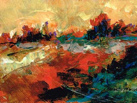 Kara English --Dream and Inspiration; Art and Artists: Orange and Blue Abstracted Landscape Painting