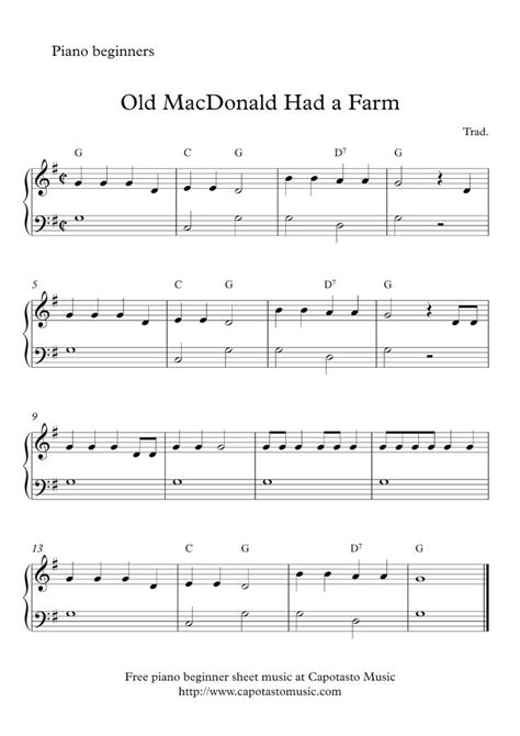 Free sheet music for piano to download and print. Free Sheet Music Scores: Free easy beginner piano sheet music - Old MacDonald Had a Farm ...