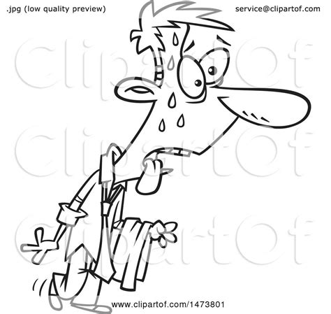 Clipart Of A Cartoon Lineart Business Man Sweating On A