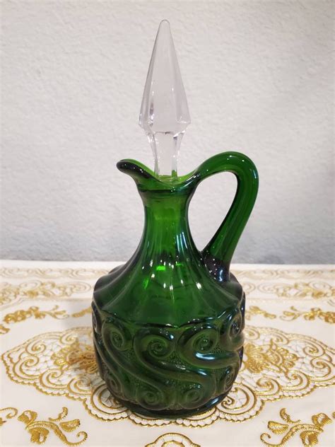 Green Glass Decanter With Crystal Stopper 8 Etsy