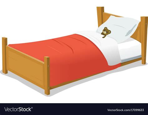 Illustration Of A Cartoon Wooden Children Bed With Pillow Red Blanket