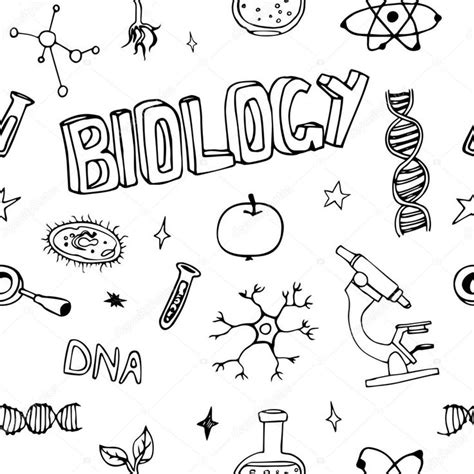 Science Doodles Seamless Vector Pattern Biology Symbols For Textile