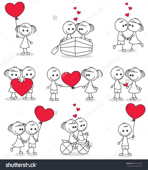 Collection Set Of Cute Couple Doodle With Hearts Doodle Art Doodle