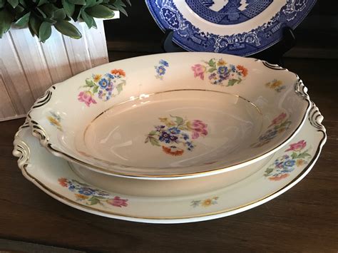 Vintage Aberdeen China Platter And Serving Bowl Set Colorful Etsy Serving Bowl Set China