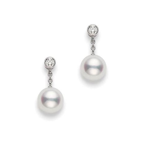Mikimoto Akoya Cultured Pearl And Diamond Drop Earrings 8mm A 18k
