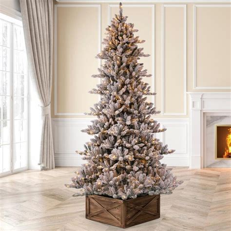 Glitzhome 9 Ft Pre Lit Flocked White Artificial Christmas Tree With 654