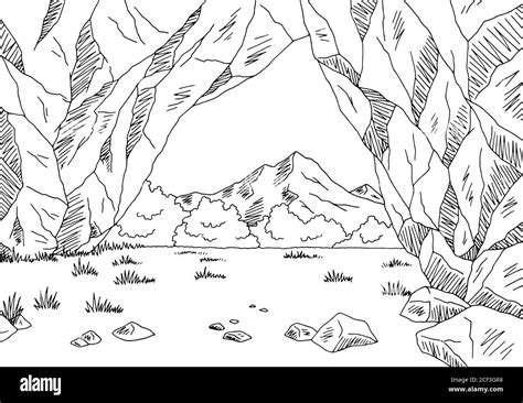 Cave Graphic Black White Landscape Sketch Illustration Vector Stock