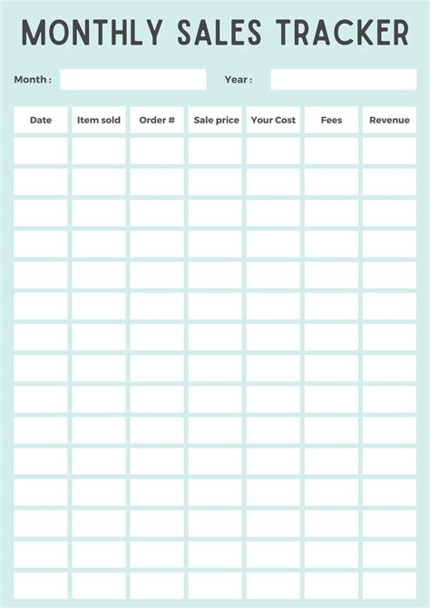 Monthly Sales Tracker Sheet Printable A4 Business Tracker Etsy