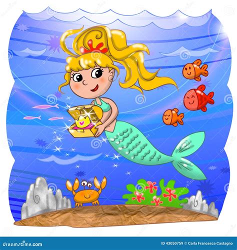 Cute Mermaid Under Water Stock Illustration Image 43050759
