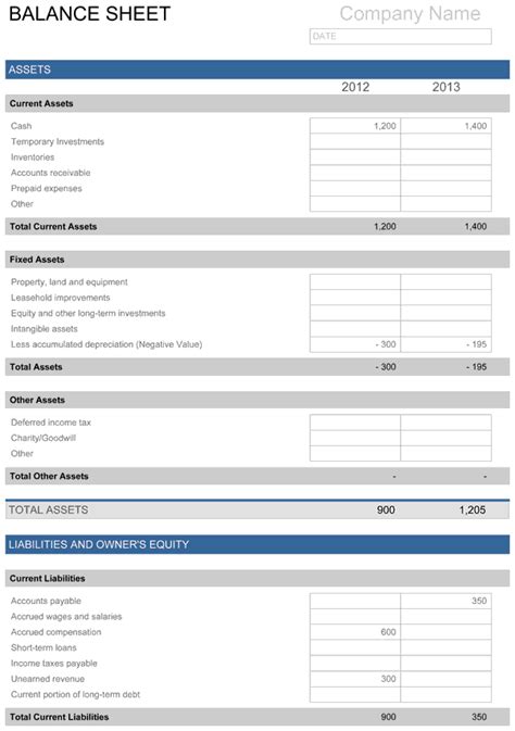 balance sheet  template  excel