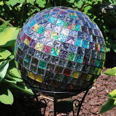World Menagerie Sunnydaze Multi Coloured Tiled Mosaic Outdoor Gazing Globe Ball 10 Inch