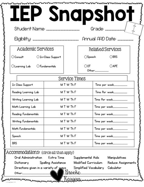 Editable Iep Snapshot And Teacher Comment Form Special Education