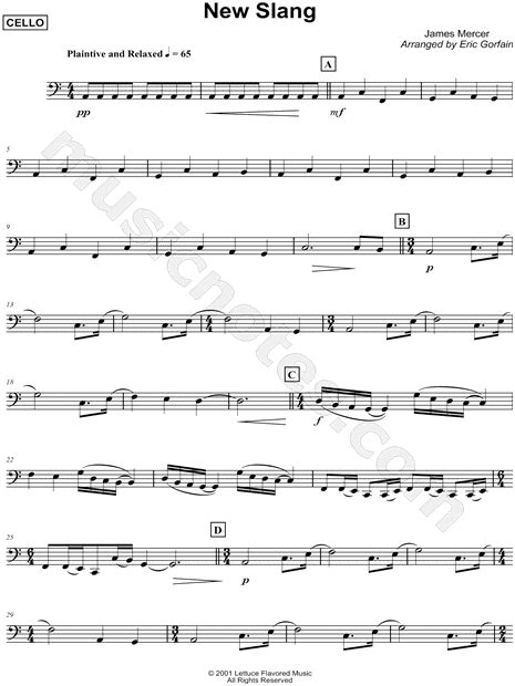 the shins new slang cello string quartet sheet music in c major download and print sku